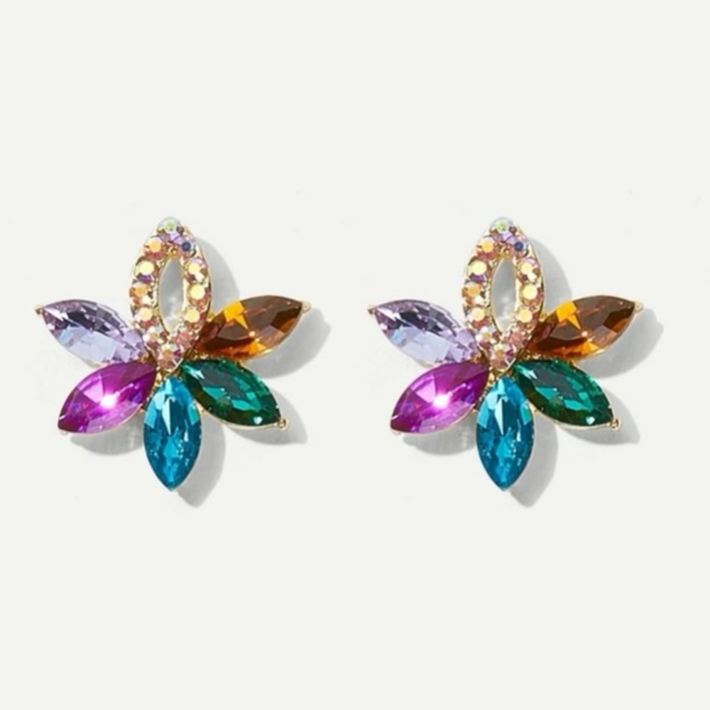 Color-block Rhinestone Flower Stud Earrings 1pair - Picture 6 of 17